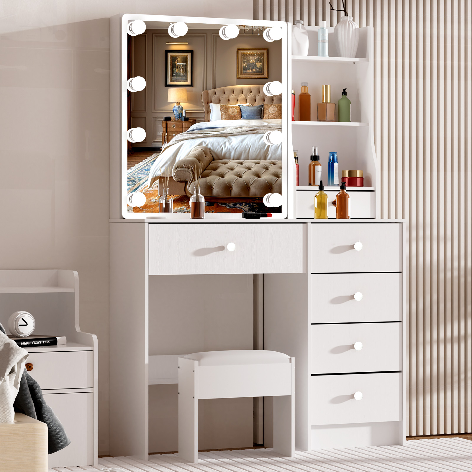 Office Furniture Okc - Nowoczesna biała toaletka z lustrem podświetlanym